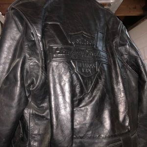 Harley Davidson leather jacket, vest,and chaps.
